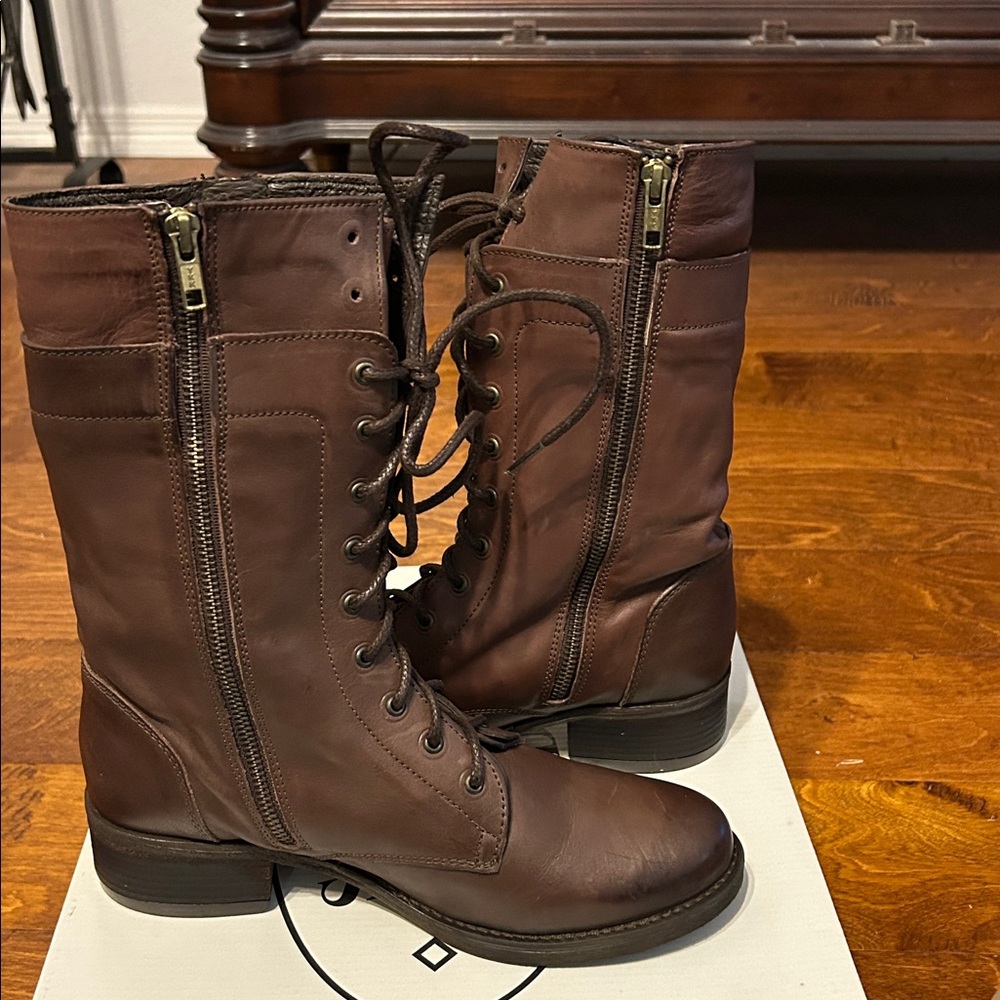 Steve Madden Leader Brown Leather Side Zip Lace Up Boot. Size 9. NIB - Picture 7 of 16